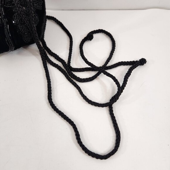 Vintage Black Beaded Pouch Handbag with Tassel - Picture 2 of 11
